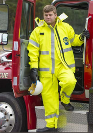 Kappler DuraChem® 200 NFPA 1990 (1992) and NFPA 2112 Certified Multi-Piece Configuration D2H632-9212. Certified Hi-Vis FR Apparel With Proven Multi-Purpose Protection. Includes Jacket, Bib Overall, Attachable Hood, Glove Cone Inserts.