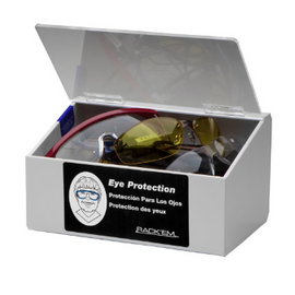 Rackem Safety 10-Pair Safety Glasses Dispenser with lid, WHITE HEAVY-DUTY PLASTIC