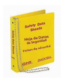 Rackem Safety 3" SDS Binder, 3 Language - English, Spanish & French Canadian.  This GHS compliant highly visible binder is easy to find & makes access to important SDS chemical hazard sheets fast and easy.