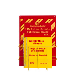 Rackem Safety SDS Center- Includes SDS sign, 3" binder, and wire rack (screws included).  English, Spanish & French Canadian sign & binder.