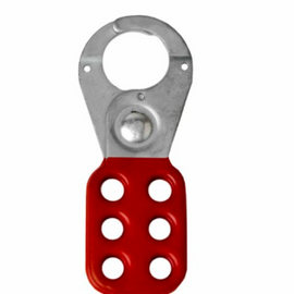 Rackem Safety 1" opening Hasp for Lockout - Tagout. Standard style, steel with Red rubberized coating.  Length: 4.5"