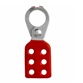 Rackem Safety 1.5" opening Hasp for Lockout - Tagout. Interlocking style, steel with Red rubberized coating.  Length:  5"